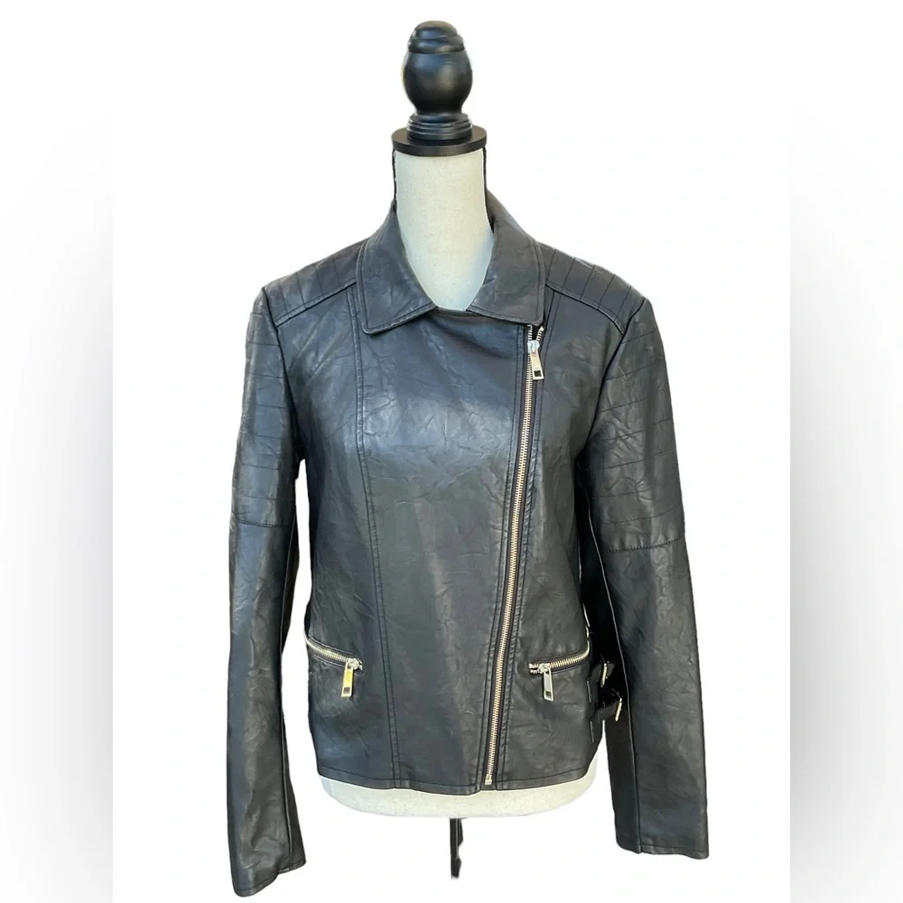 a.n.a. Faux Leather Motorcycle Jacket Size L - Picture 8 of 14